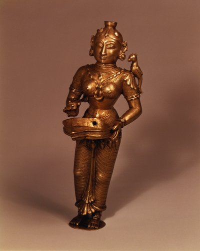 Lamp in de vorm van de Godin van Fortuin, Zuid-Indiaas, begin 19e eeuw (brons) door Indian School